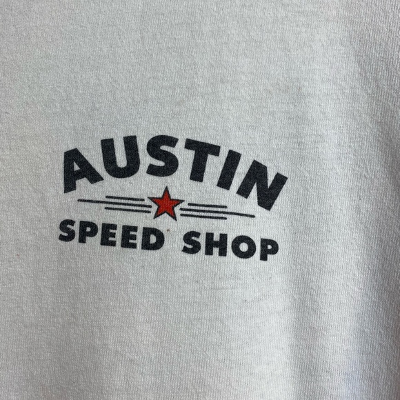 Y2K Austin Speed Shop white T-shirts, distressed men’s L. - Picture 3 of 6